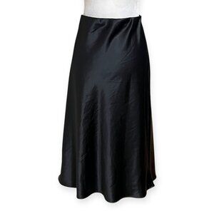 Reneec USA Black Satin Midi Skirt Women’s Small S Bias Cut Slip Skirt Made in US